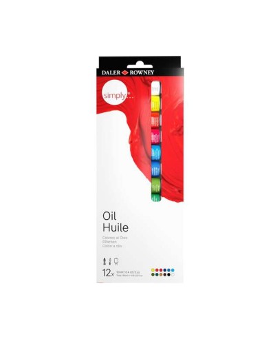 Daler Rowney Simply Pack de 12 Tintas a Óleo 12ml - Excelente Resistência à Luz - Cores Sortidas