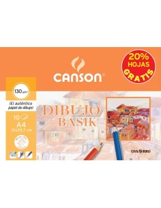 Canson Minipack de 10 Folhas de Desenho Basik Liso 21x29.7 130g - 20% Folhas Grátis - Cor Branca