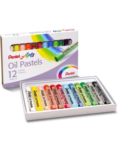 Pentel Oil Pastels Conjunto de 12 Pastéis a Óleo - Macios, Cremosos e de Secagem Lenta - Cores Sortidas