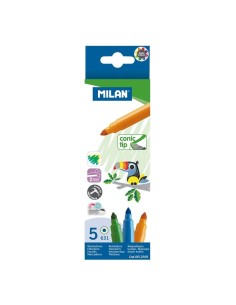 Milan Pack de 5 Marcadores - Ponta Cônica 5mm - Tinta à Base de Água - Lavável - Cores Sortidas