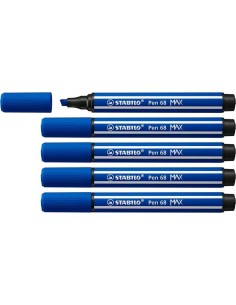 Stabilo Pen 68 MAX Marcador - Ponta de Fibra Chanfrada - Traço entre 1-5mm aprox. - Tinta à Base de Água - Cor Azul Marinho