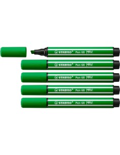 Stabilo Pen 68 MAX Marcador - Ponta de Fibra Chanfrada - Traço entre 1-5mm aprox. - Tinta à Base de Água - Cor Verde