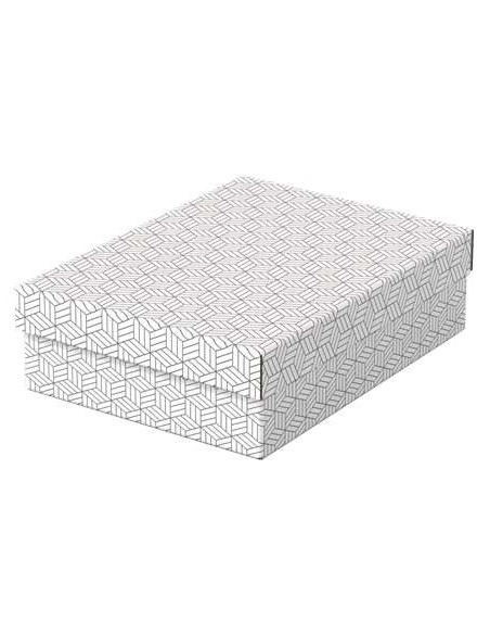 Esselte Pack de 3 Caixas Médias de Armazenamento com Tampa 265x100x360mm - Papelão 100% Reciclado e Reciclável - Design Branco 