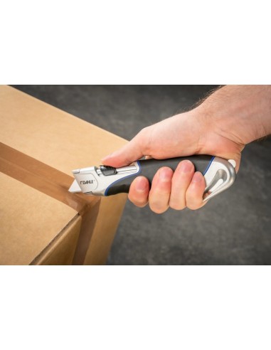 Dahle 10892 Safety Heavy Duty Cutter com Lâmina Trapezoidal de Aço Carbono SK5 - Cortador de Fita de Embalagem - Corpo Metálico