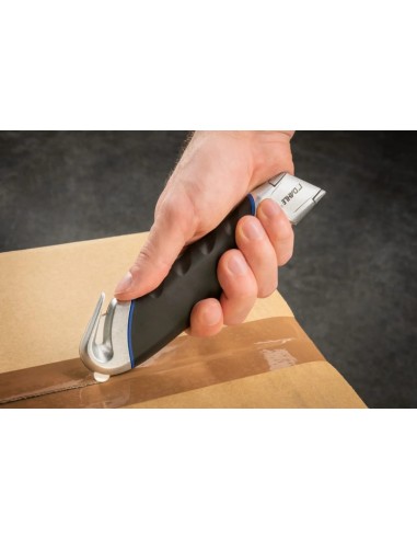 Dahle 10892 Safety Heavy Duty Cutter com Lâmina Trapezoidal de Aço Carbono SK5 - Cortador de Fita de Embalagem - Corpo Metálico