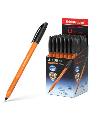 Erichkrause U-108 Caneta Clássica Laranja - Ponta Esferográfica 0.7mm - Traço de 0.26mm - Tampa Ventilada - Corpo Opaco Laranja