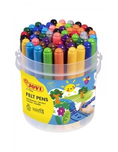 Jovi Felt Pens Lata de 48 Marcadores Jumbo - Ponta de 3mm - Tinta de Grande Fixação - Tampa de Segurança Ventilada - Cores Sort
