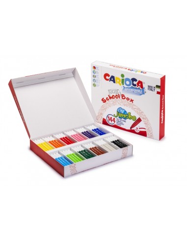 Carioca Jumbo School Box Pack de 144 Marcadores - Ponta Maxi 6mm Bloqueada - Tinta Superlavável - Tampa Ventilada - Ideal para 
