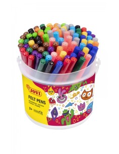 Jovi Felt Pens Lata de 96 Marcadores - Ampla Variedade de Tons - Tinta de Grande Fixação - Ponta Resistente - Tampa Ventilada -