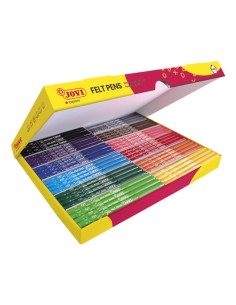 Caixa de 144 Marcadores Jovi Felt Pens - Ponta Resistente - Tampa Ventilada - Pegada Triangular Ergonômica - Tinta de Grande Fi