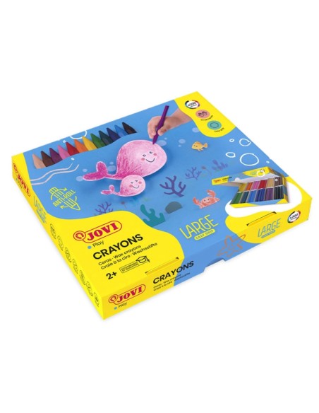 Jovi Large Easy Grip Caixa de 300 Ceras Plásticas Hexagonais - Uso em Papel e Cartolina - Não Mancham - Não Rola - Ideal para E