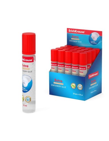 Erichkrause Cola - 55 ml - Expositor 20 unid. - Aplicador de Silicone Macio - Alta Capacidade Adesiva - Transparente - Não Tóxi