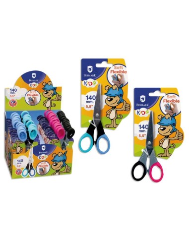 Bismark Kids Soft Flex Tesoura Escolar 14cm - Lâminas de Aço Inoxidável - Cabos Soft Flex - Ponta Redonda - 2 Designs Sortidos