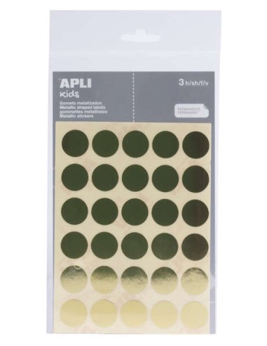 Apli Pack de 90 Adesivos Redondos Ø 20mm - Adesivo Permanente - Ideal para Escolas Infantis e Colégios - Cor Ouro