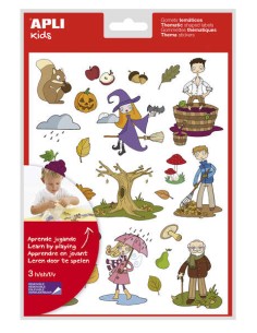 Apli Saco de Adesivos Temáticos de Outono - 72 Adesivos em 3 Folhas - Adesivo Removível - Ilustrações Educativas - Adesivo à Ba