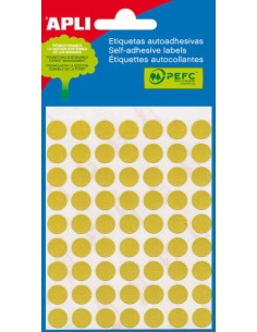 Apli Minibolsa de 175 Etiquetas Redondas Ø 13mm - 5 Folhas de 35 Etiquetas - Adesivo Permanente - Cor Amarela
