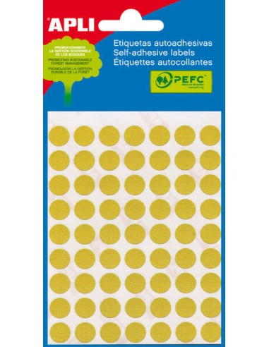 Apli Minibolsa de 175 Etiquetas Redondas Ø 13mm - 5 Folhas de 35 Etiquetas - Adesivo Permanente - Cor Amarela