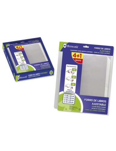 Bismark Pack de 4+1 Capas Ajustáveis 30x55cm - Ideal para Uso Escolar - Transparente