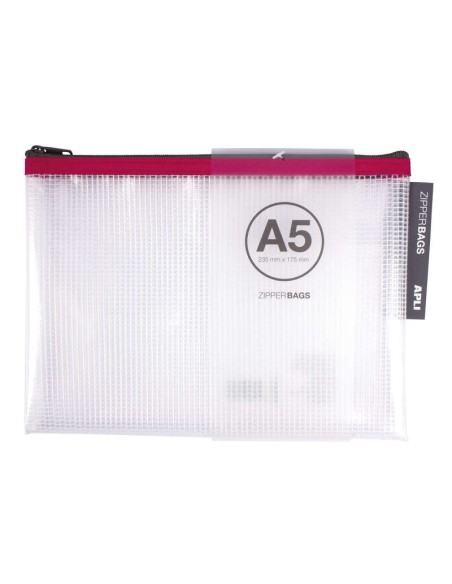 Apli Sobres Porta-Tudo de EVA Transparente - Tamanho A5 (235x175mm) - Macios, Resistentes e Duráveis - Fecho de Zíper - Cores S