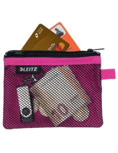Leitz WOW Bolsa Porta-Tudo Pequena 2 Compartimentos - Tamanho 105x6x140mm - Lavável e Durável - Fecho de Zíper - Cor Fúcsia 2