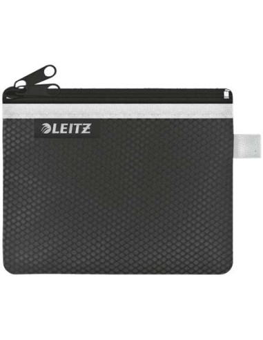 Leitz WOW Bolsa Porta-Tudo Pequena 2 Compartimentos - Tamanho 105x6x140mm - Lavável e Durável - Fecho de Zíper - Cor Preta