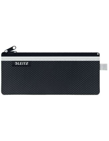 Leitz WOW Bolsa Porta-Tudo Média 2 Compartimentos - Tamanho 85x6x210mm - Lavável e Durável - Fecho de Zíper - Cor Preta