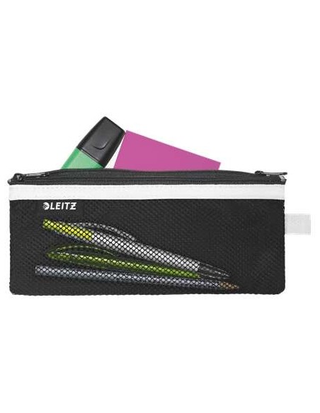 Leitz WOW Bolsa Porta-Tudo Média 2 Compartimentos - Tamanho 85x6x210mm - Lavável e Durável - Fecho de Zíper - Cor Preta