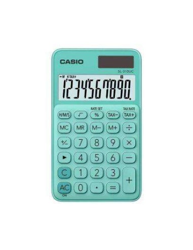 Calculadora de Bolso Casio SL-310UC - Cálculo de Impostos - Tela LCD de 10 Dígitos - Solar e Pilhas - Cor Verde