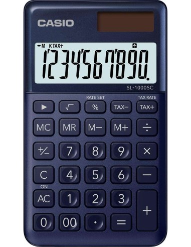 Calculadora de Bolso Casio SL-1000SC - Ecrã Extra Grande de 10 Dígitos - Alimentação Solar e a Pilhas - Cor Azul Escuro