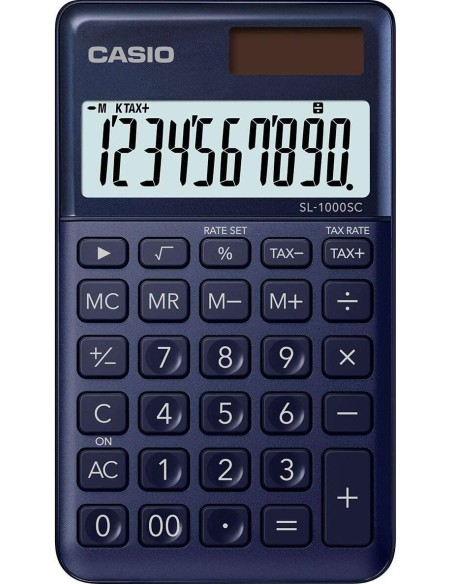 Calculadora de Bolso Casio SL-1000SC - Ecrã Extra Grande de 10 Dígitos - Alimentação Solar e a Pilhas - Cor Azul Escuro
