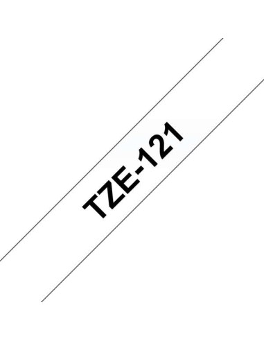 Brother TZe121 Fita Laminada Genérica de Etiquetas - Texto preto sobre fundo transparente - Largura 9mm x 8 metros