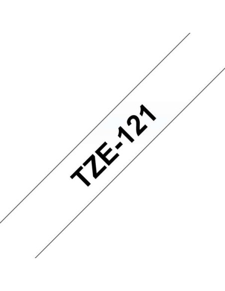 Brother TZe121 Fita Laminada Genérica de Etiquetas - Texto preto sobre fundo transparente - Largura 9mm x 8 metros