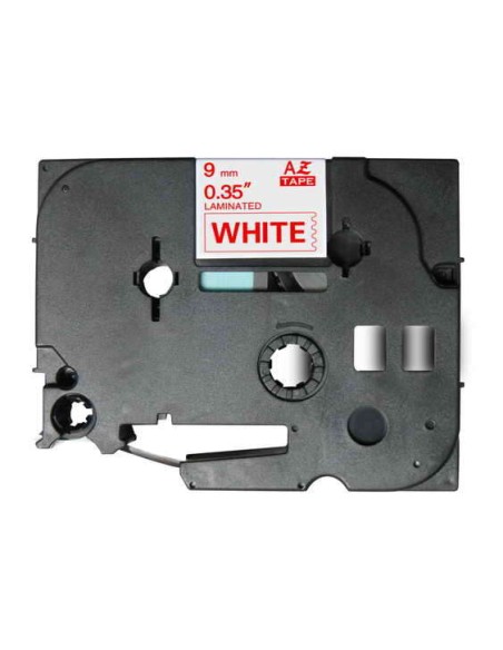 Fita Laminada Genérica de Etiquetas Brother TZe222 - Texto vermelho sobre fundo branco - Largura 9mm x 8 metros