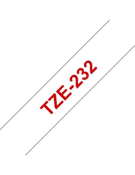 Brother TZe232 Fita Laminada Genérica de Etiquetas - Texto vermelho sobre fundo branco - Largura 12mm x 8 metros