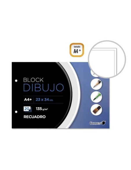 Bloco de Desenho Golden A4+ 20 Folhas com Moldura Interna - Papel de 135g - Colado com 2 Furos