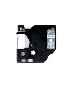 Dymo D1 45020 Fita de Etiquetas Genérica para Rotuladora - Texto branco sobre fundo transparente - Largura 12mm x 7 metros - Su