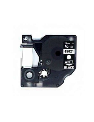 Dymo D1 45021 Fita de Etiquetas Genérica para Rotuladora - Texto branco sobre fundo preto - Largura 12mm x 7 metros - Substitui