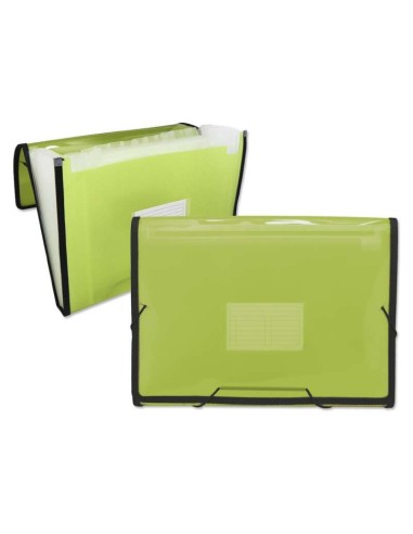 Ingraf Pasta Frame Sanfona 13 Divisórias Tamanho A4 - Polipropileno Translúcido - Elásticos e Abas - Cor Verde