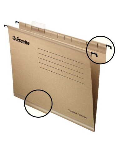 Esselte Classic Pacote de 50 Pastas Suspensas Reforçadas Folio Prolongado - Visores de Plástico Transparente - Etiquetas Branca