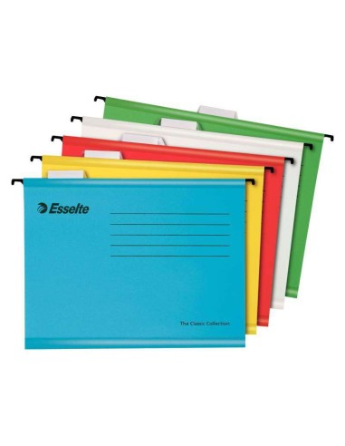 Esselte Classic Pack de 10 Pastas Suspensas Reforçadas A4 - Visores de Plástico Transparente - Etiquetas Brancas - 100% Cartão 