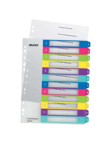 Leitz WOW Índice de Plástico Imprimível Multicolor 12 Abas - Multifuros - Formato A4 - Cor Translúcida