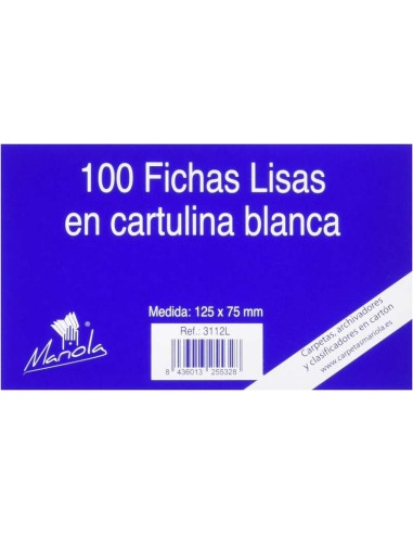 Pacote Mariola com 100 Fichas Lisas Nº2 para Arquivo - Medidas 125x75mm - Cor Branca
