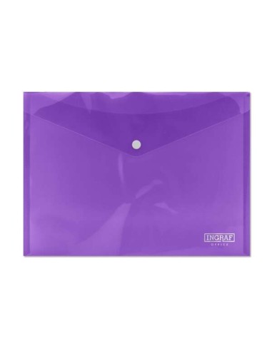 Ingraf Pasta Porta-documentos A4 - Fecho de Broche - Polipropileno Cristal Transparente - Cor Lilás