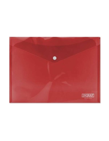 Ingraf Pasta para Documentos A4 - Fecho de Pressão - Polipropileno Cristal Transparente - Cor Vermelha