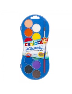 Carioca Acuarell Pack de 12 Pastilhas de Aquarela de Ø 30mm - Brilhantes - Facilmente Misturáveis - Cores Sortidas