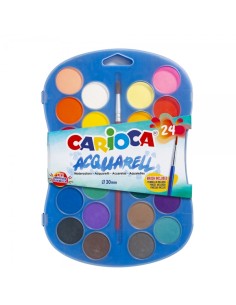 Carioca Acuarell Pack de 24 Aquarelas em Pastilhas de Ø 30mm - Brilhantes - Facilmente Misturáveis - Cores Sortidas