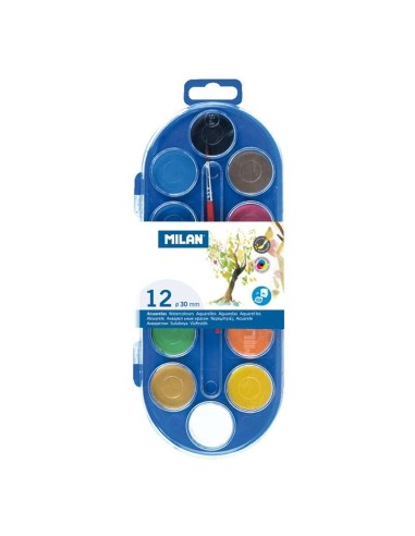 Estojo de 12 Aquarelas Ø30 mm + Pincel Série 101 Milan - Misturável - Cores Sortidas