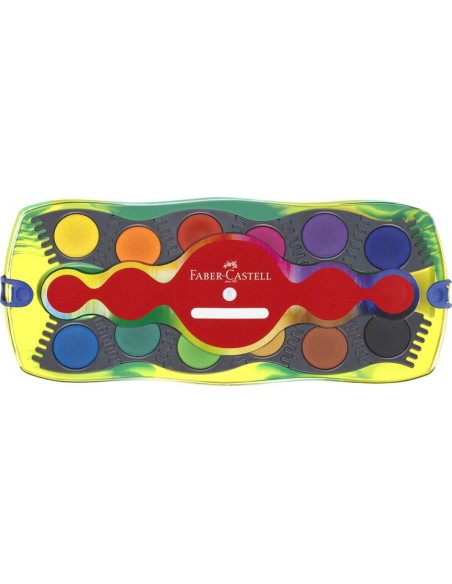 Faber-Castell Connector Dinossauro Pack de 12 Aquarelas em Pastilha + Tinta Branca Opaca + Adesivos - Grande Opacidade - Facilm