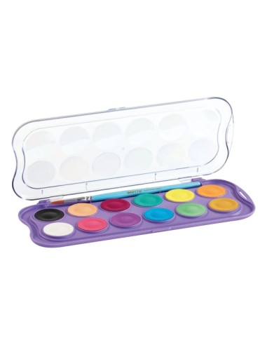 Giotto Candy Collection Estojo de 12 Aquarelas de 30mm + Pincel - Cores Brilhantes, Intensas e Vivas - Alta Cobertura - Cores S