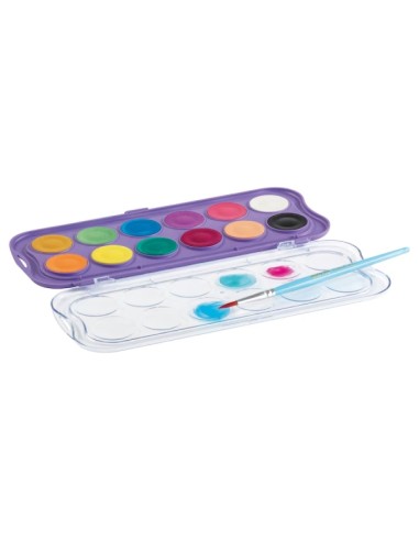 Giotto Candy Collection Estojo de 12 Aquarelas de 30mm + Pincel - Cores Brilhantes, Intensas e Vivas - Alta Cobertura - Cores S